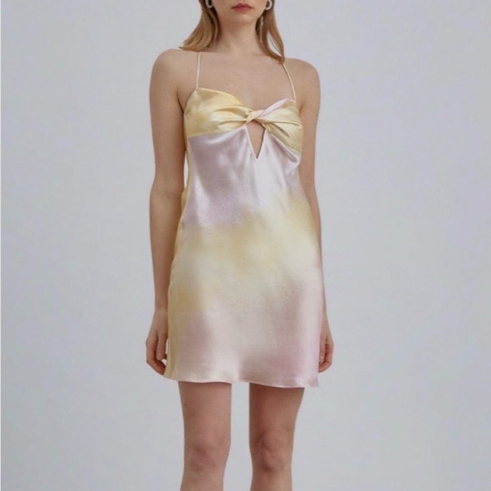 Elegant Silk Mini Slip Dress in Pink and Gold
